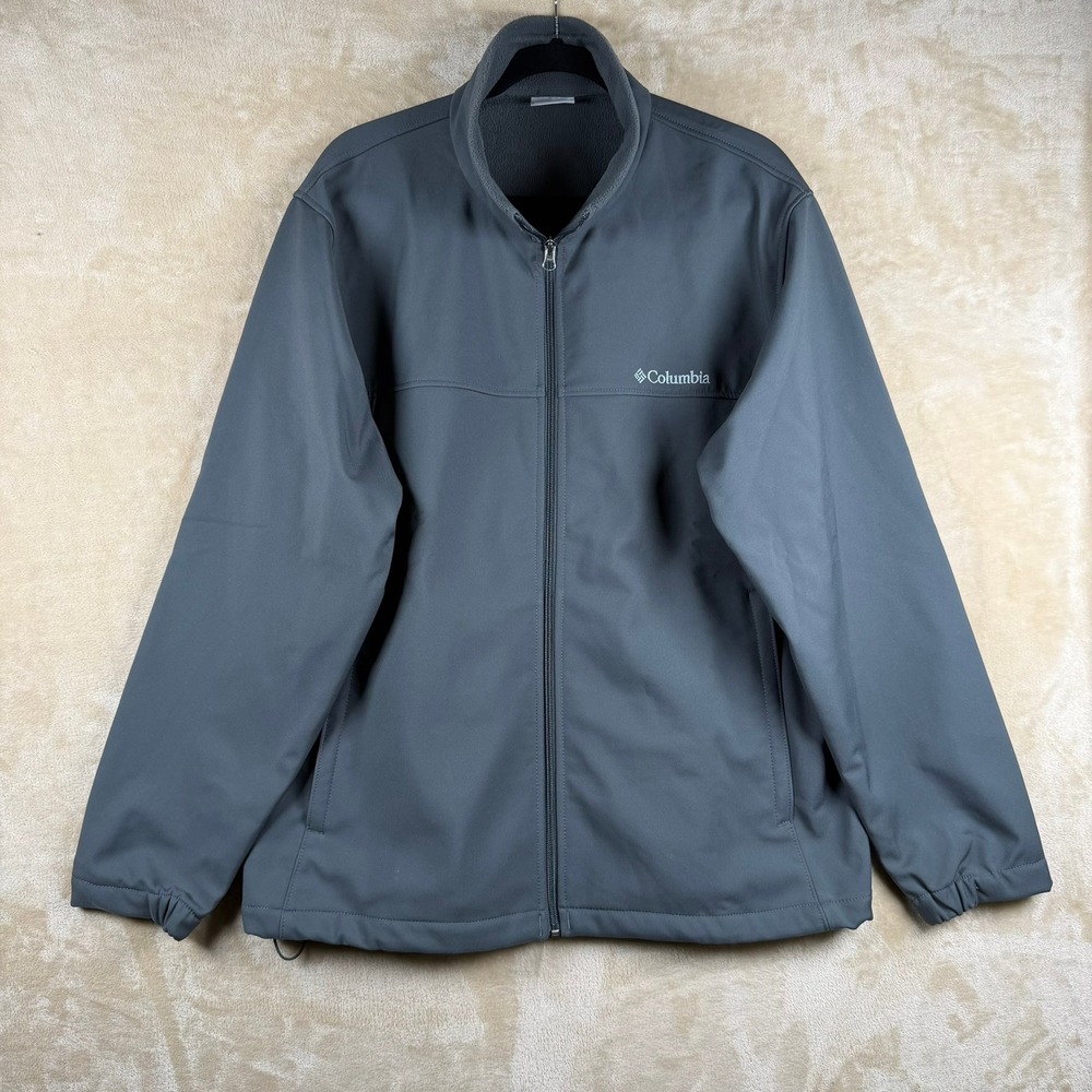 Columbia Mens XL Gray Softshell Fleece Lined Full Zip Jacket Outdoor Camping